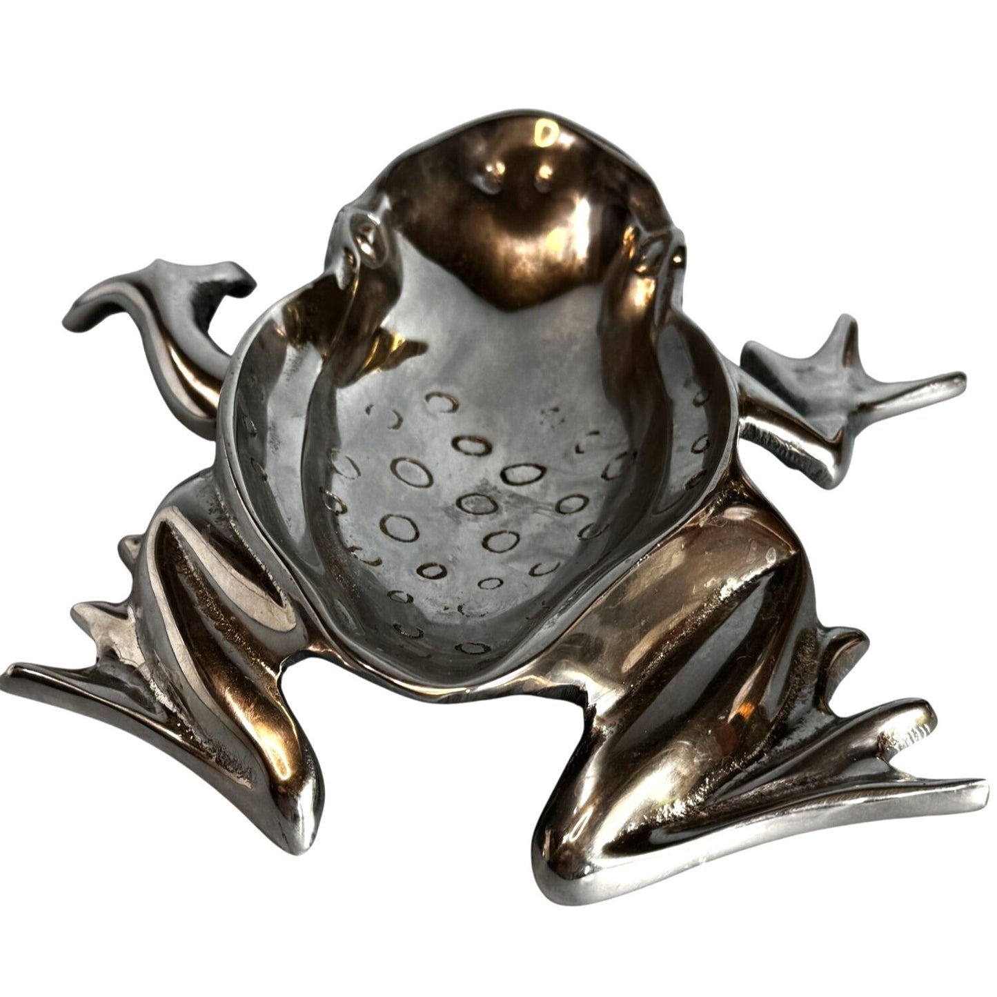 Mariposa Mexico Frog Dish Recycled Aluminum Silver 8x8x2 Inches