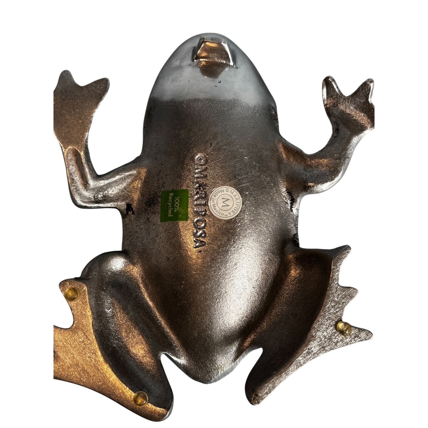 Mariposa Mexico Frog Dish Recycled Aluminum Silver 8x8x2 Inches