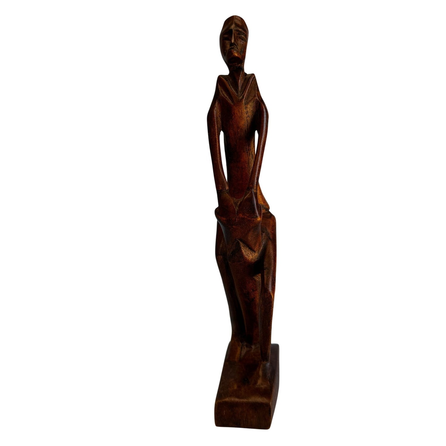 Haitian Folk Art Tribal Wood Carving Signed Jones Abstract Figure 10.5 Inch