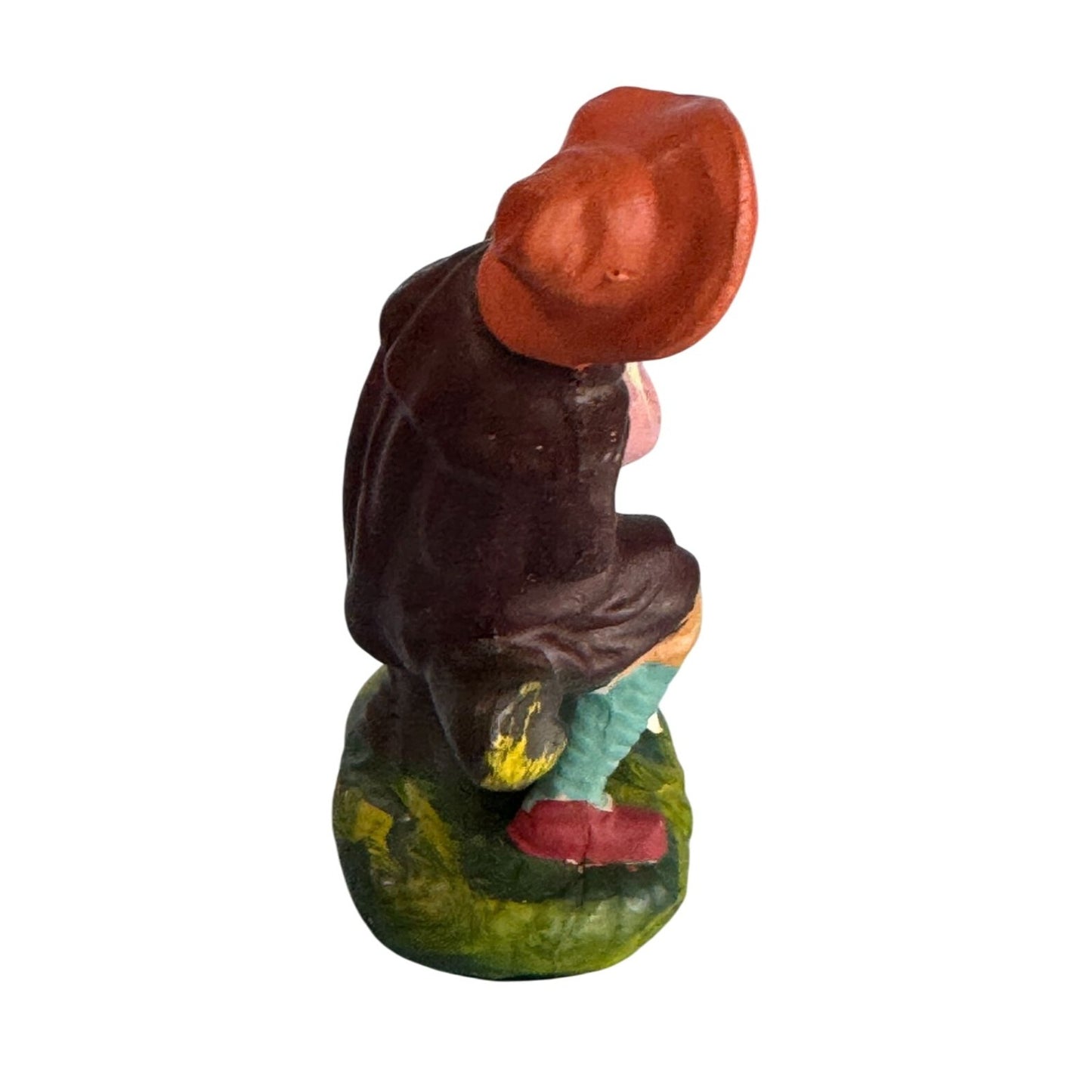 Midcentury Paper Mache Shepherd w/Horn Figurine Japan 4.5" Multicolor Handmade