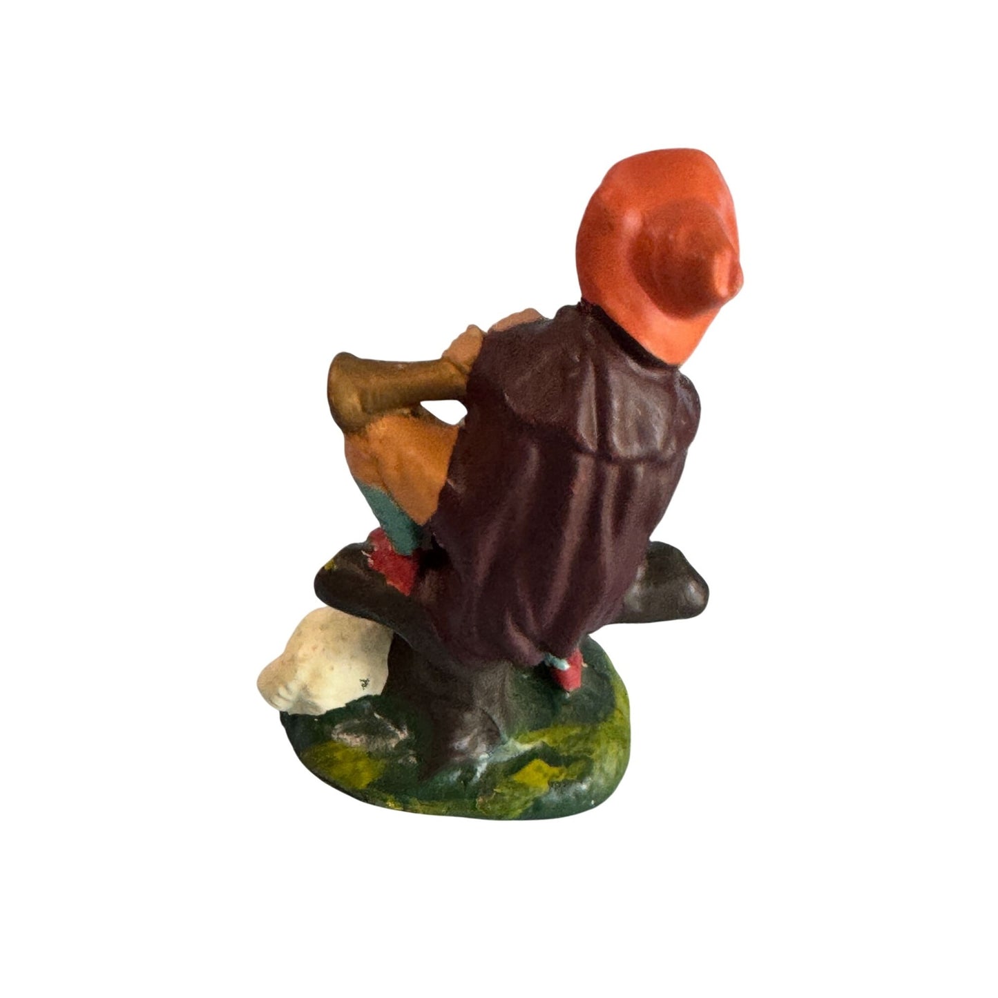 Midcentury Paper Mache Shepherd w/Horn Figurine Japan 4.5" Multicolor Handmade
