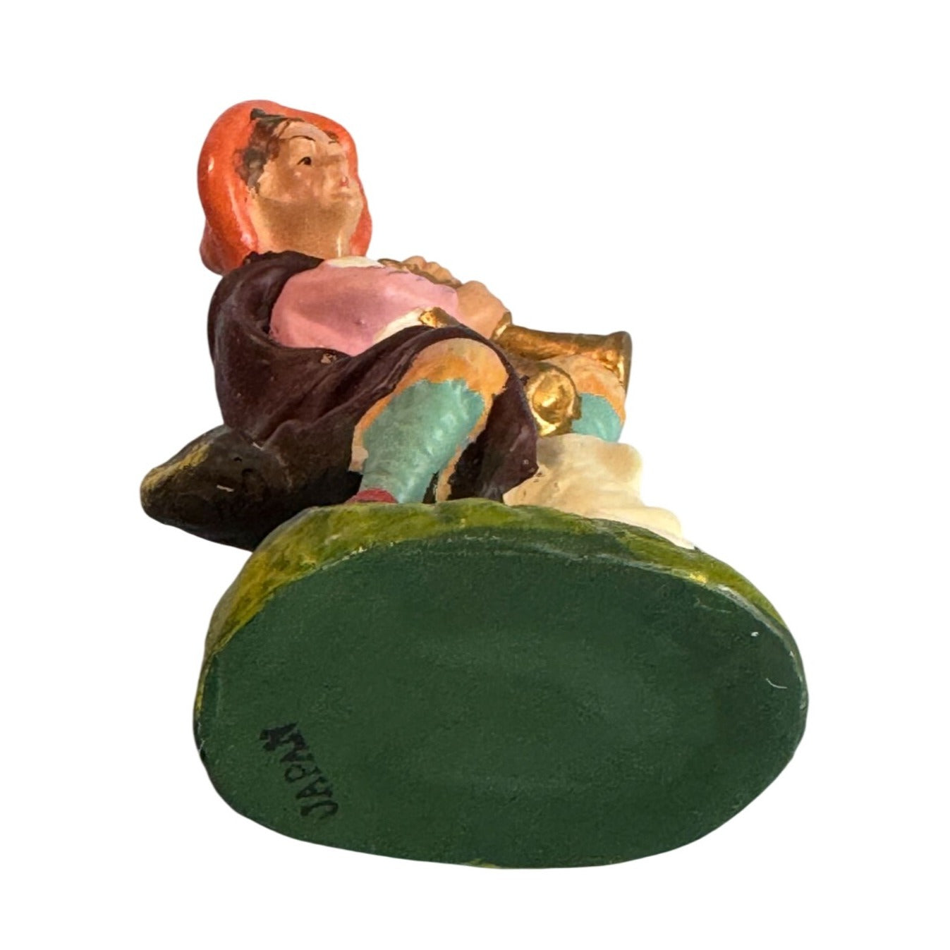 Midcentury Paper Mache Shepherd w/Horn Figurine Japan 4.5" Multicolor Handmade