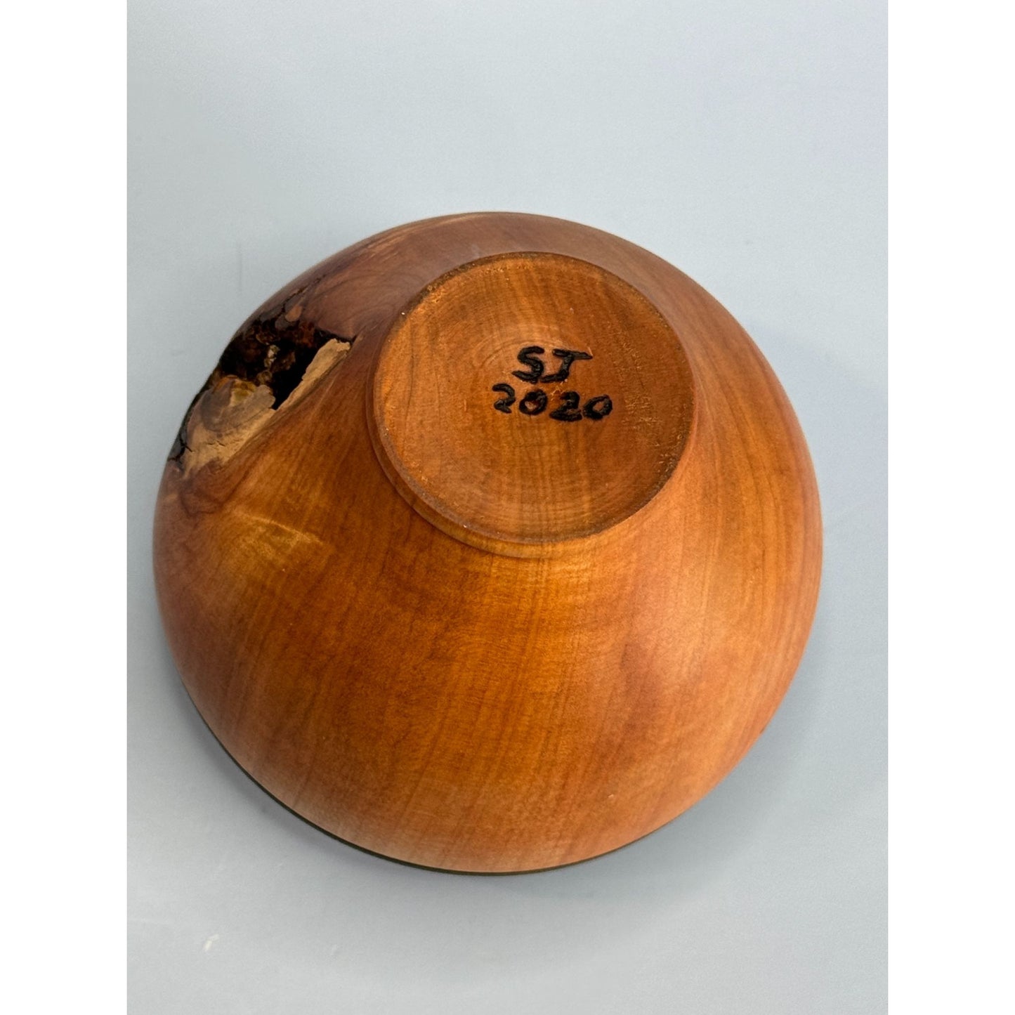Handcrafted Wooden Vase With Carved Detailing & Natural Knot Design Signed SJ