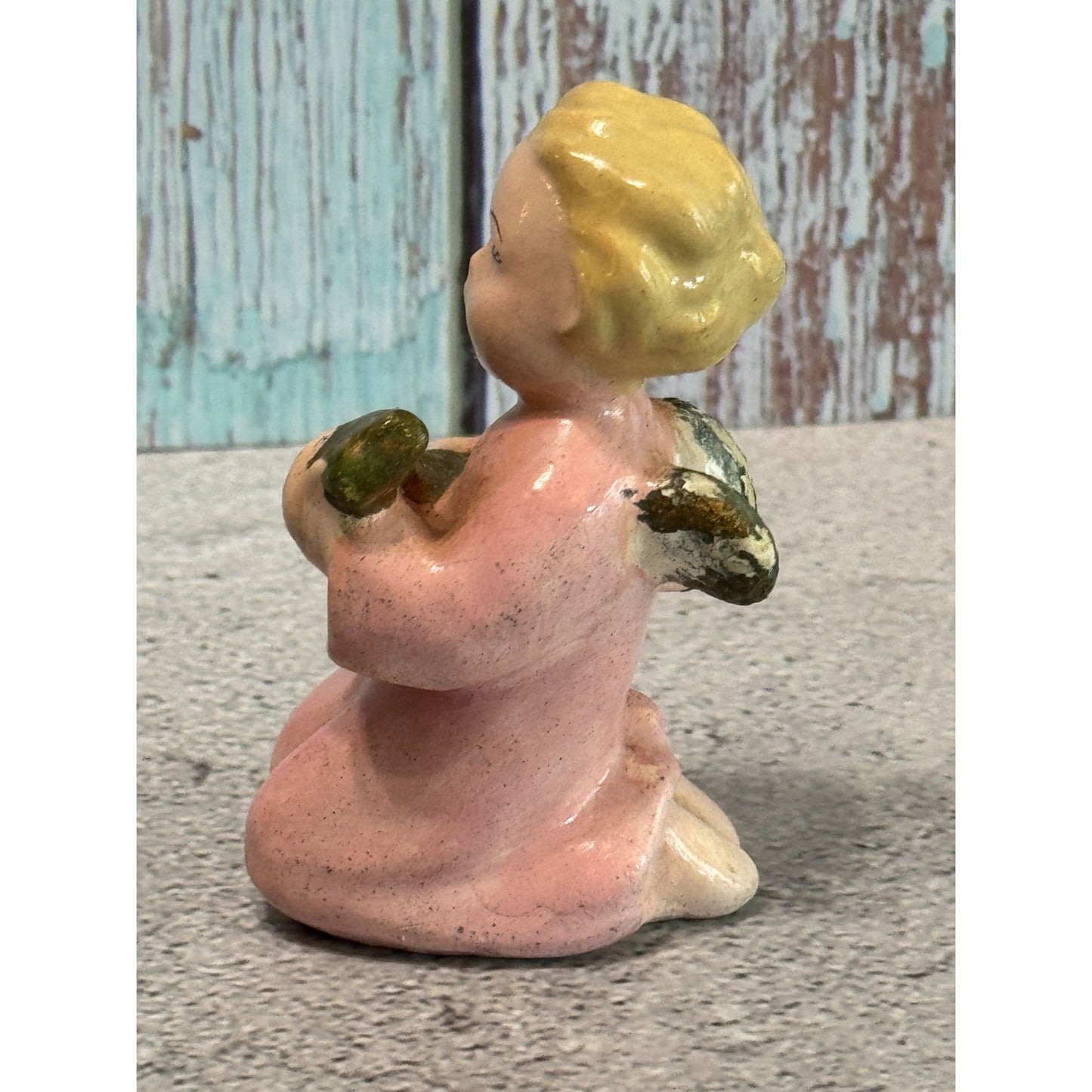Vintage Twi-Lite Chalkware Angel Figure 1930s-1940s Pink & Gold 3 Inches Rare