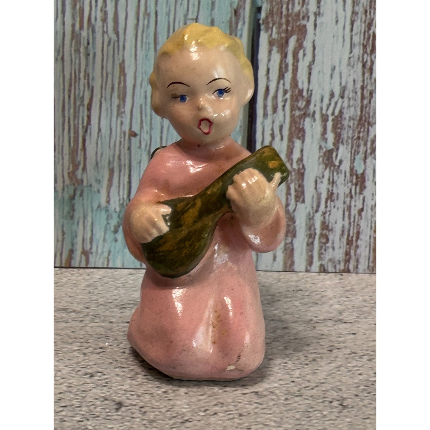Vintage Twi-Lite Chalkware Angel Figure 1930s-1940s Pink & Gold 3 Inches Rare