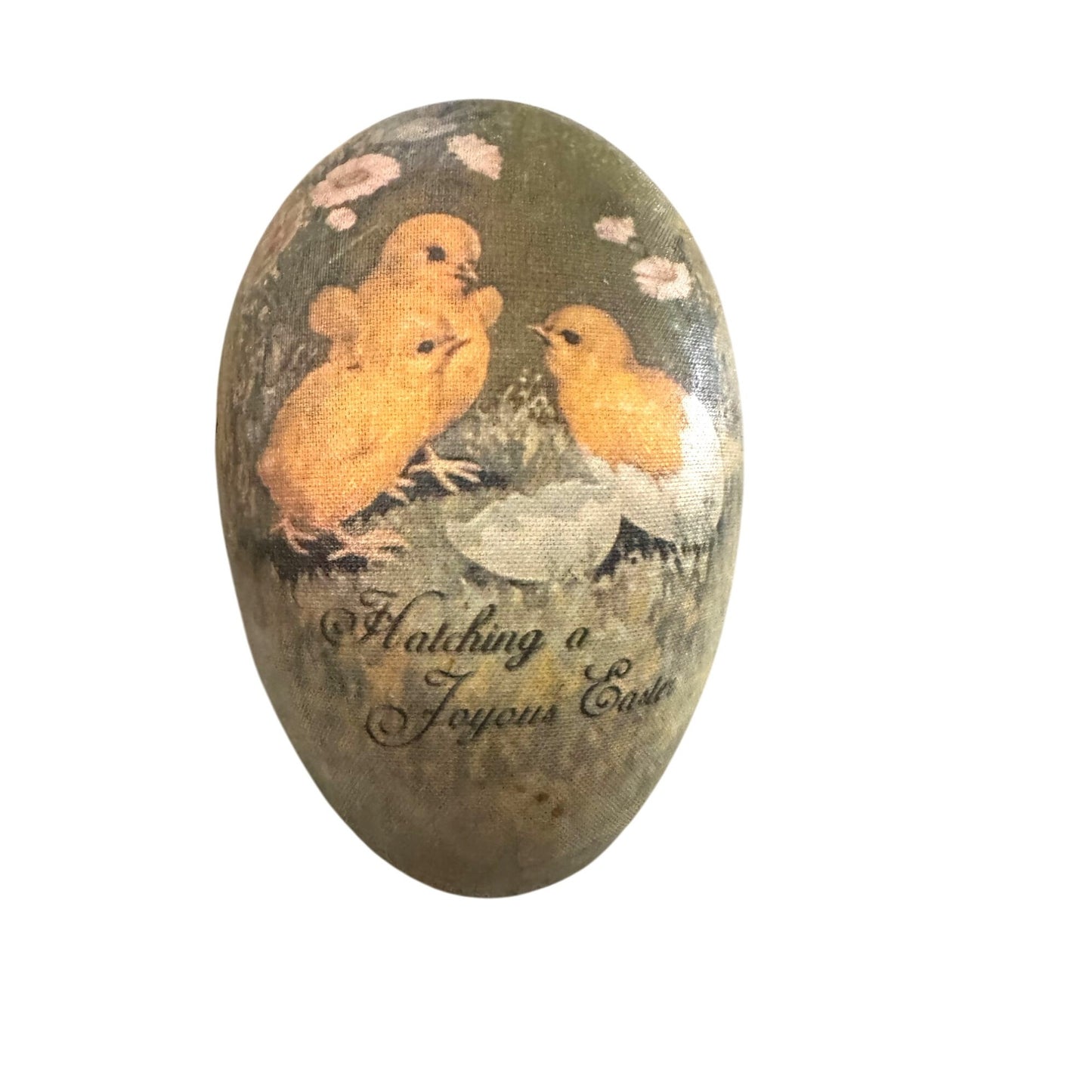 Bethany Lowe Large Paper Mache Easter Egg Container Chick Design Floral Interior