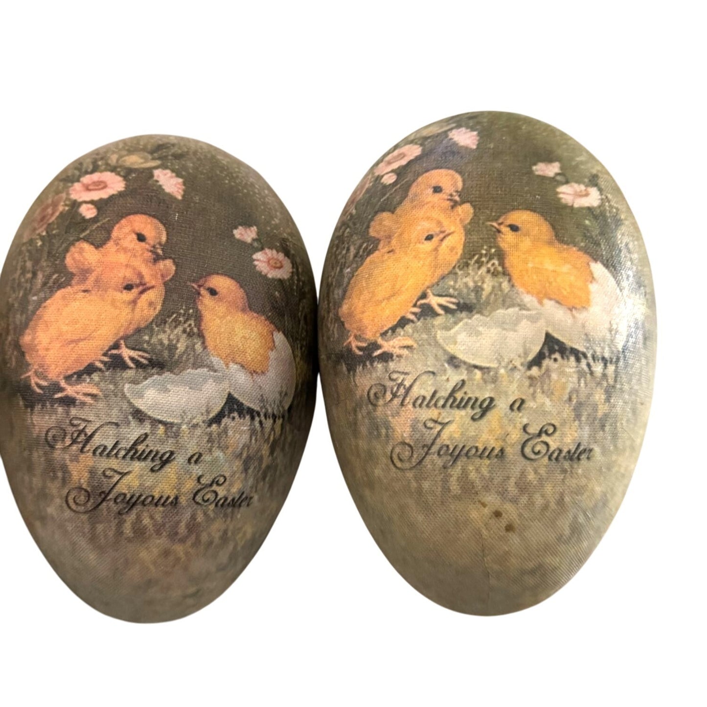 Bethany Lowe Large Paper Mache Easter Egg Container Chick Design Floral Interior