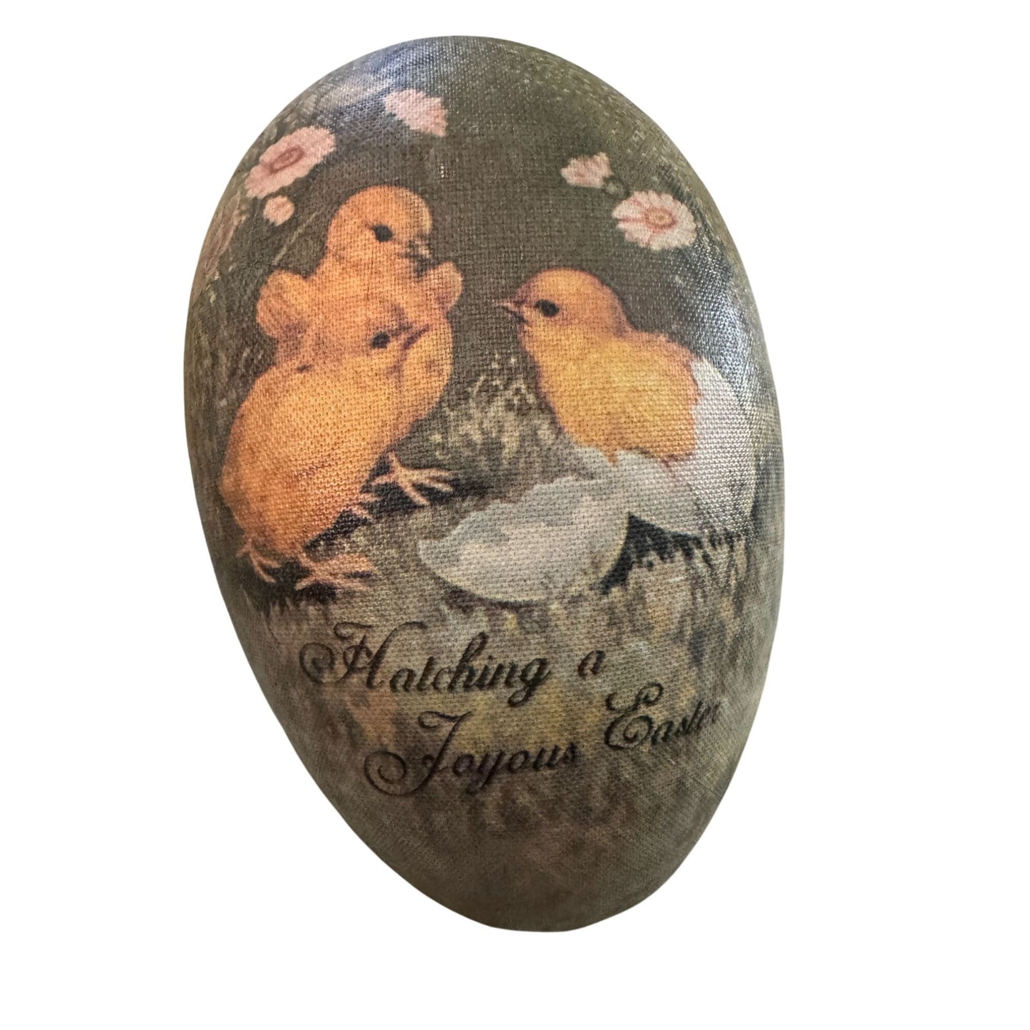 Bethany Lowe Large Paper Mache Easter Egg Container Chick Design Floral Interior