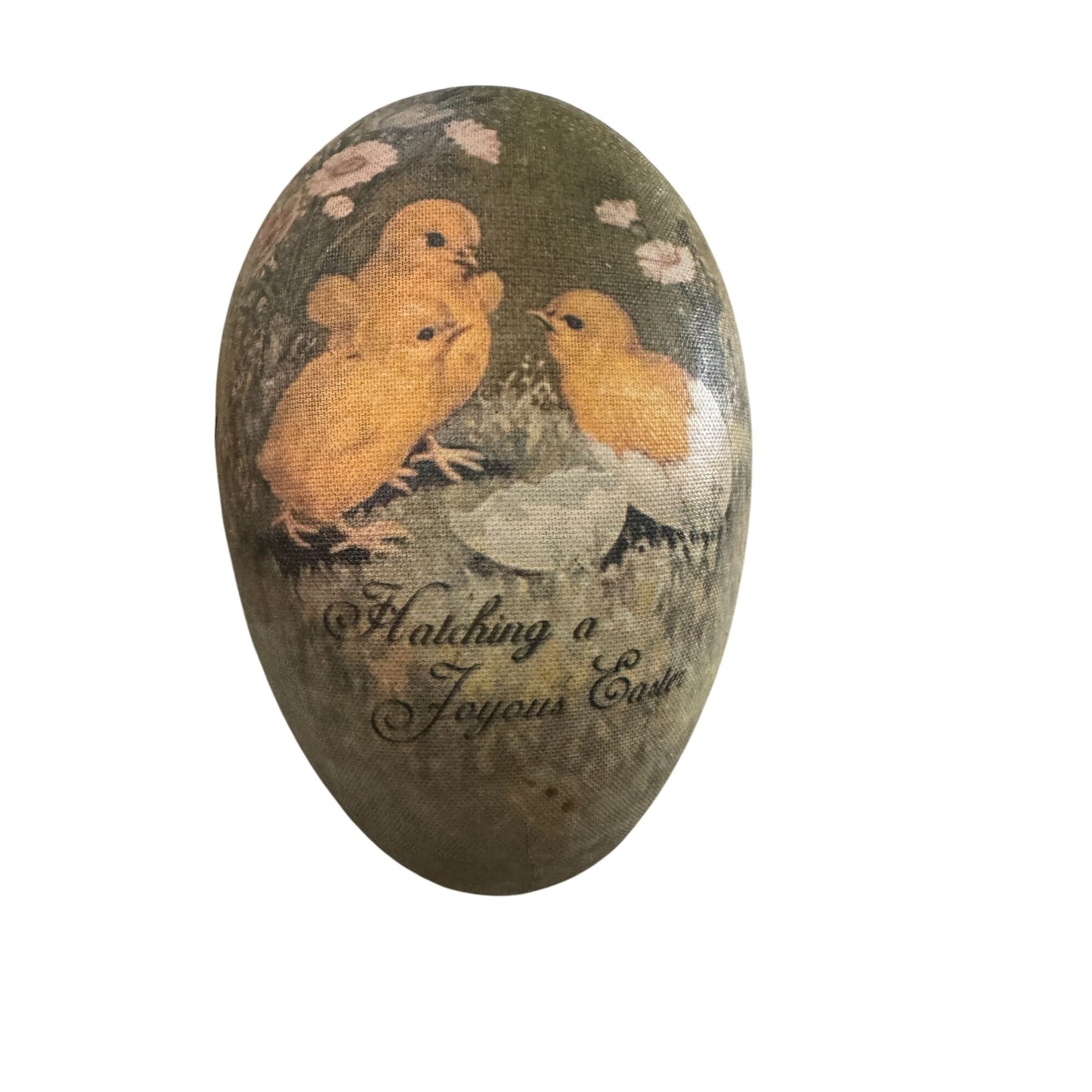 Bethany Lowe Large Paper Mache Easter Egg Container Chick Design Floral Interior