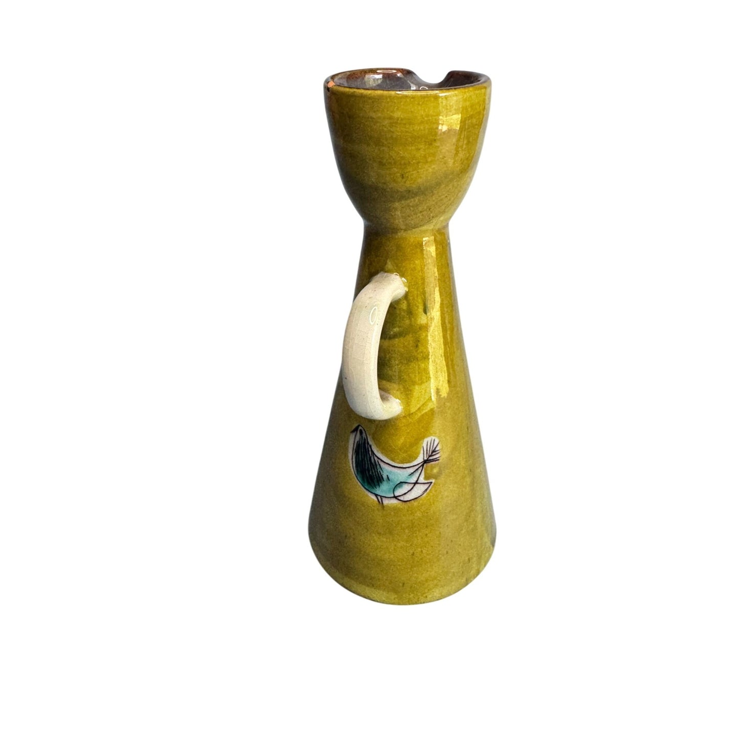 Mcm Muller Lucerne Handwork Swiss Ceramic Pitcher Yellow Teal Girl Art Design 6 1/2"