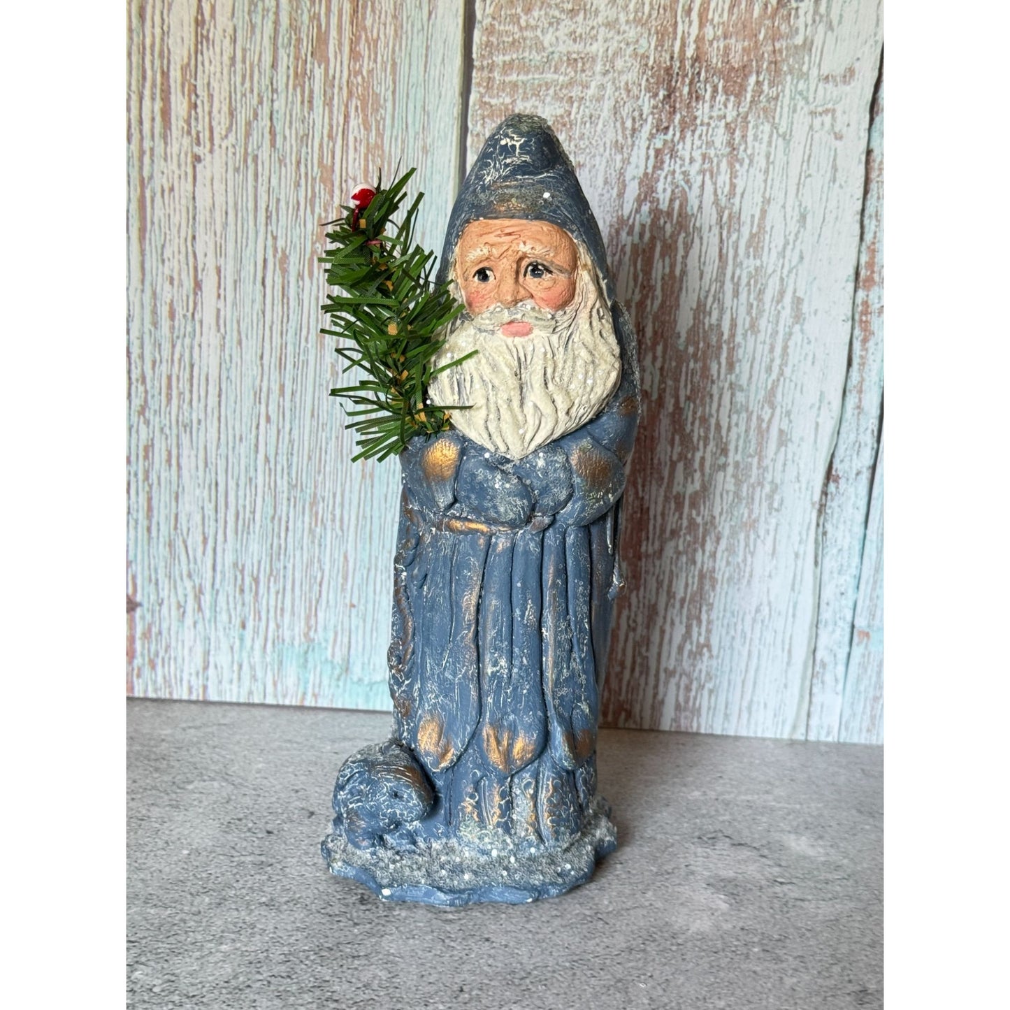 1995 Sandy Schull Originals Blue Santa W/Tree Candy Container Series 8" Collectible Figurine