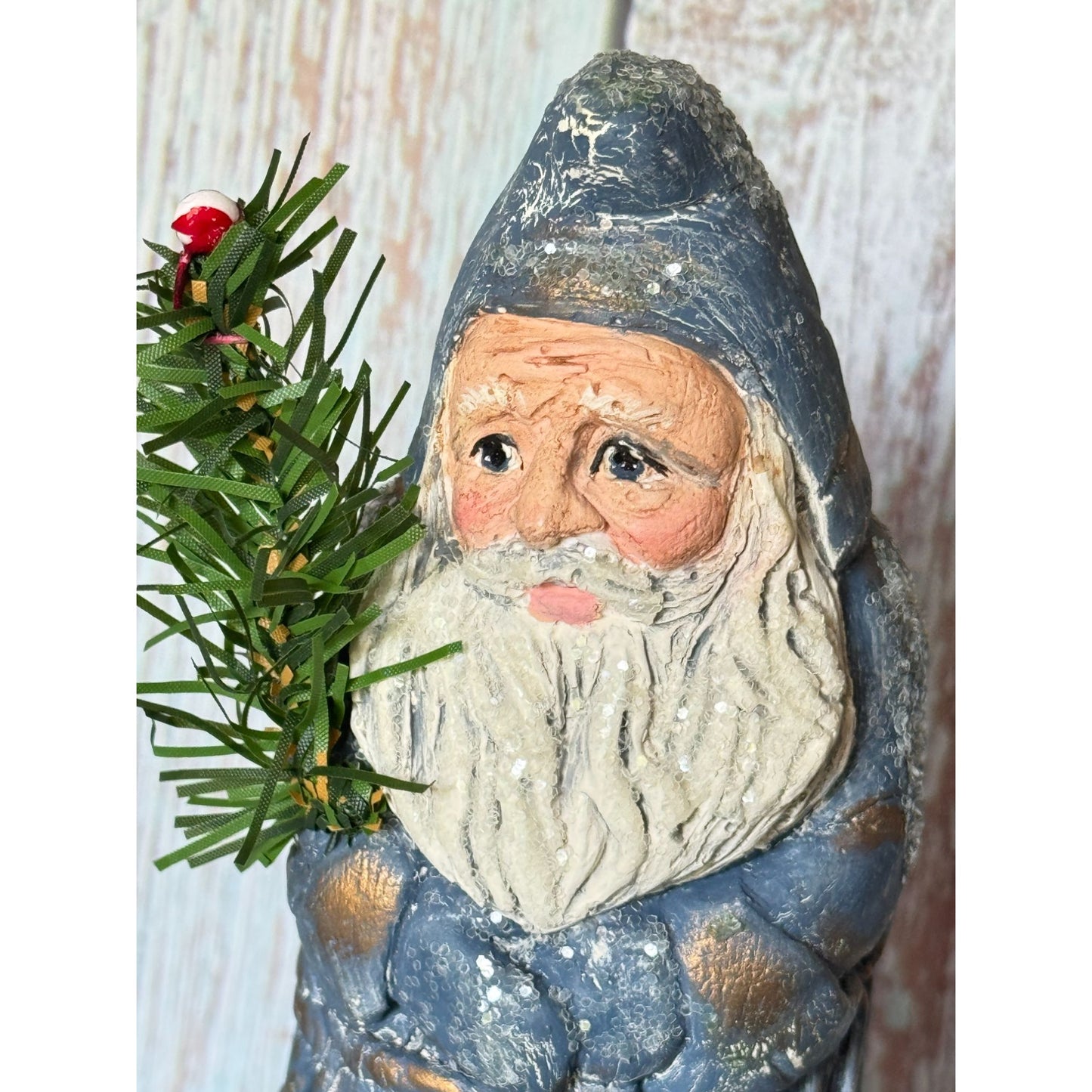 1995 Sandy Schull Originals Blue Santa W/Tree Candy Container Series 8" Collectible Figurine