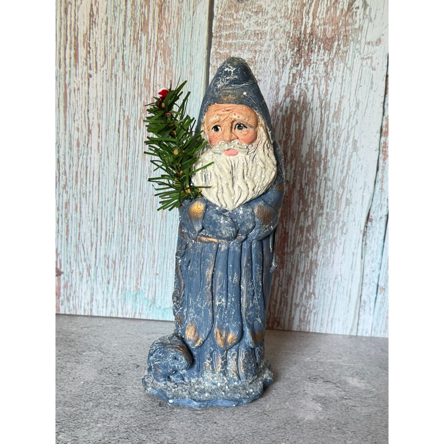 1995 Sandy Schull Originals Blue Santa W/Tree Candy Container Series 8" Collectible Figurine