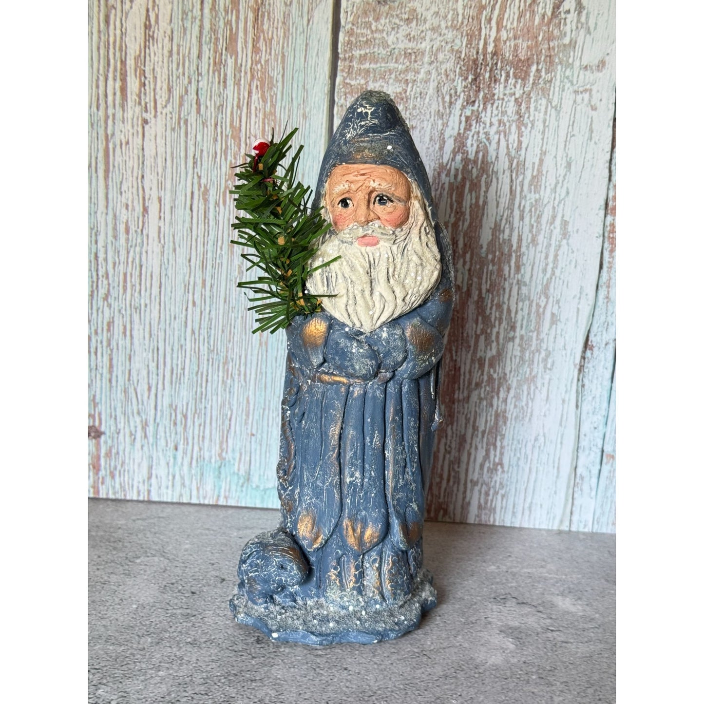 1995 Sandy Schull Originals Blue Santa W/Tree Candy Container Series 8" Collectible Figurine
