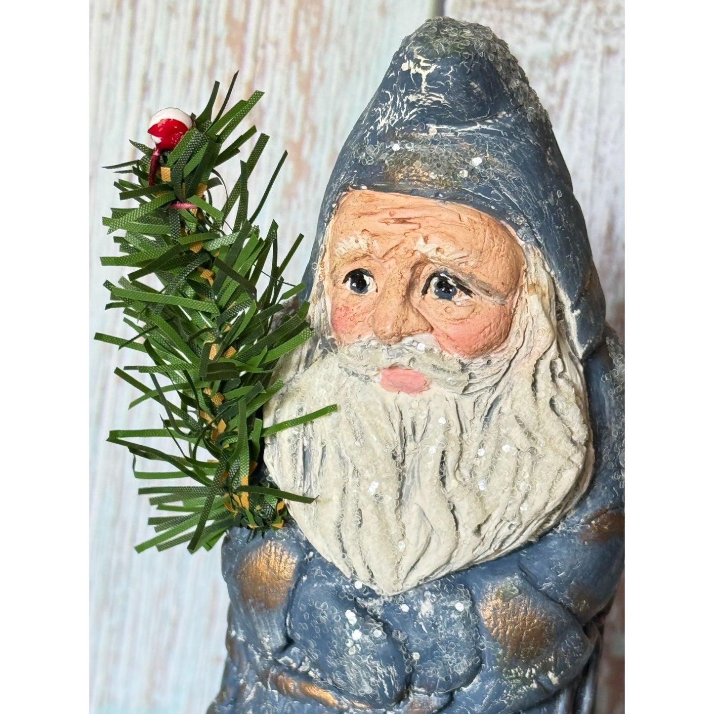 1995 Sandy Schull Originals Blue Santa W/Tree Candy Container Series 8" Collectible Figurine
