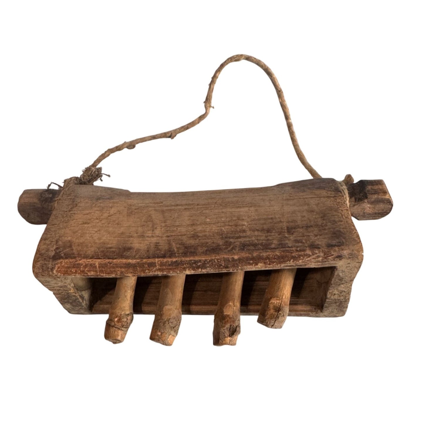 Primitive Wooden Cowbell Rustic Farmhouse Decor Brown Wood 9.5 x 4 Inches