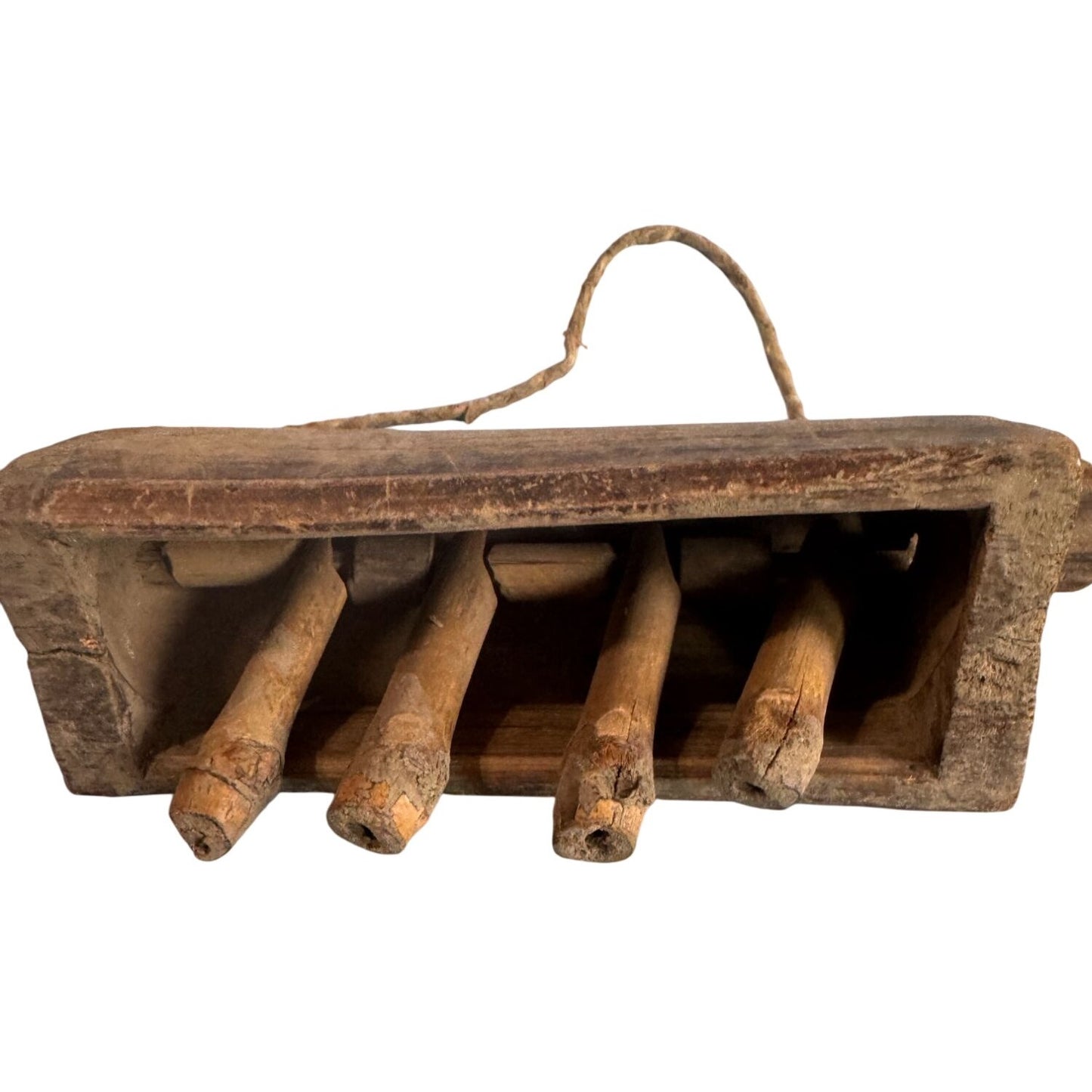 Primitive Wooden Cowbell Rustic Farmhouse Decor Brown Wood 9.5 x 4 Inches