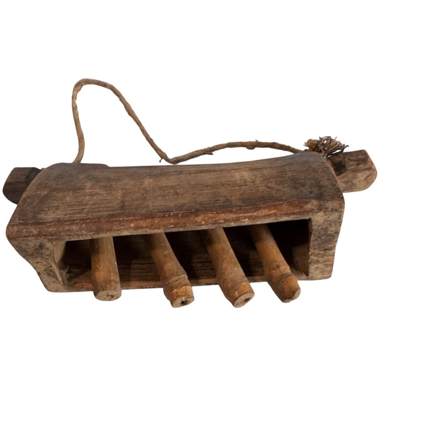 Primitive Wooden Cowbell Rustic Farmhouse Decor Brown Wood 9.5 x 4 Inches