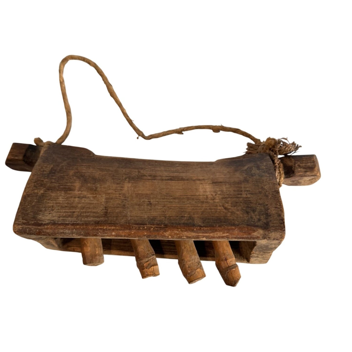 Primitive Wooden Cowbell Rustic Farmhouse Decor Brown Wood 9.5 x 4 Inches