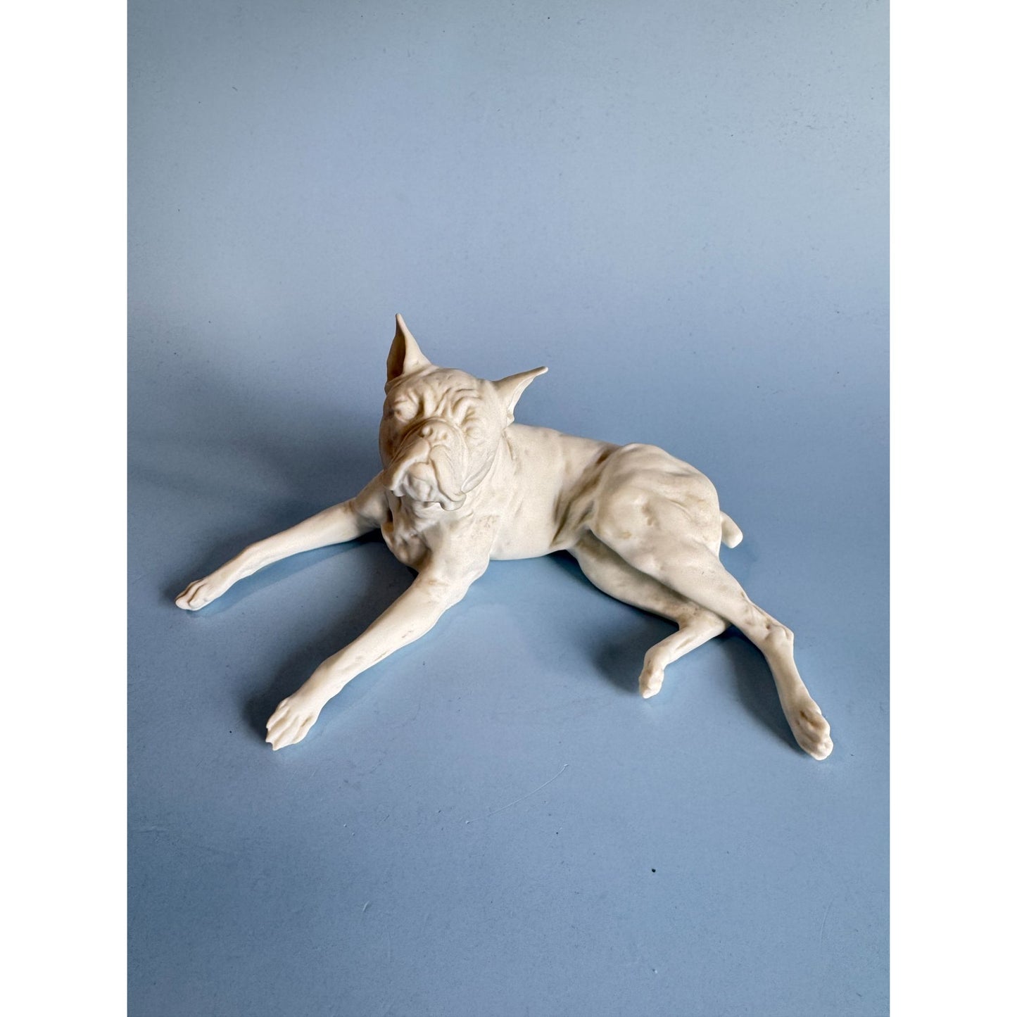 Vintage Kaiser Porcelain Boxer Dog Figurine 6.5" Long 3" High White Ceramic Art Germany Rare