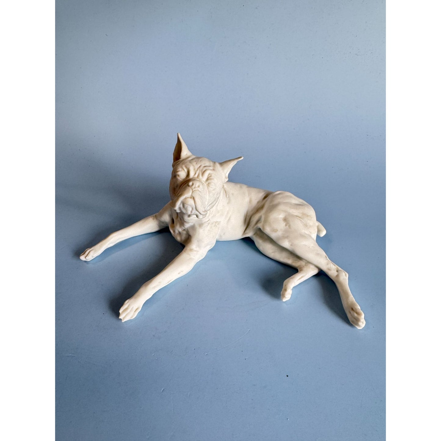Vintage Kaiser Porcelain Boxer Dog Figurine 6.5" Long 3" High White Ceramic Art Germany Rare
