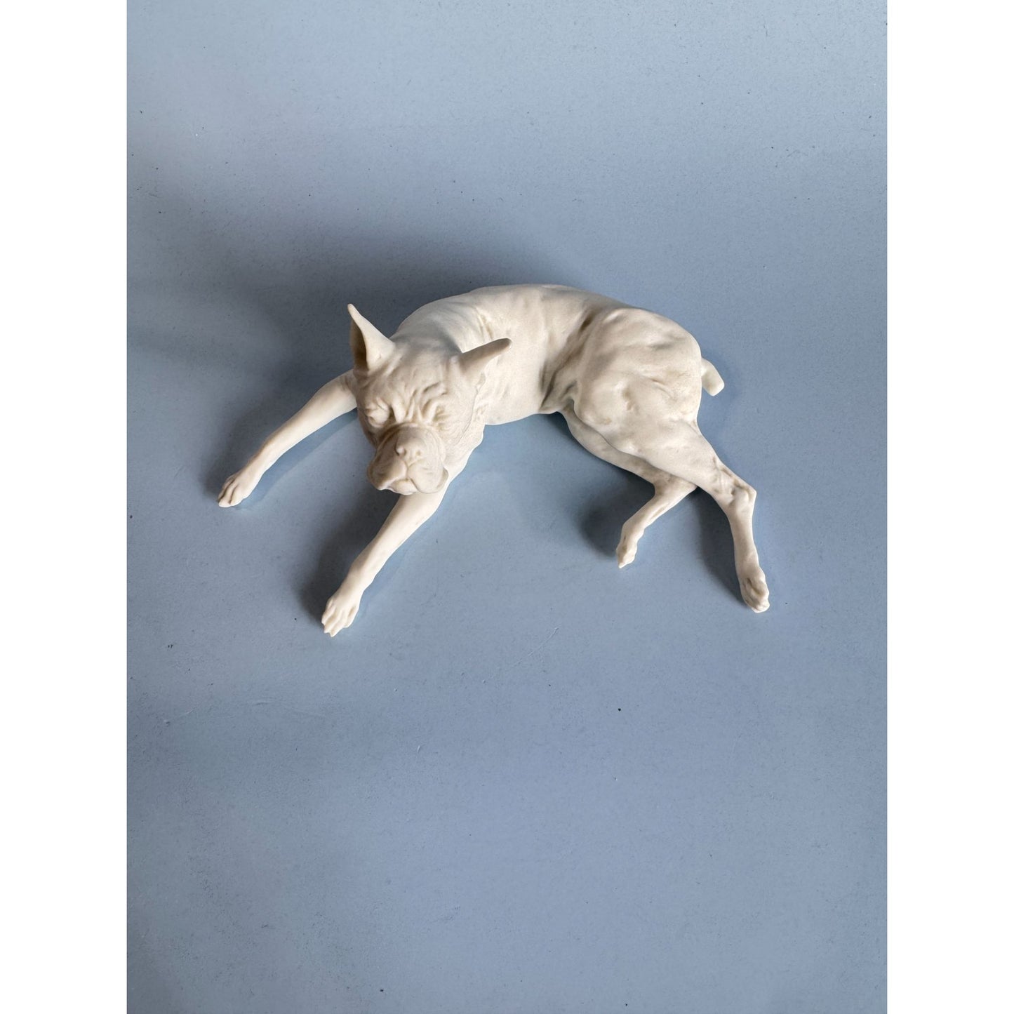 Vintage Kaiser Porcelain Boxer Dog Figurine 6.5" Long 3" High White Ceramic Art Germany Rare