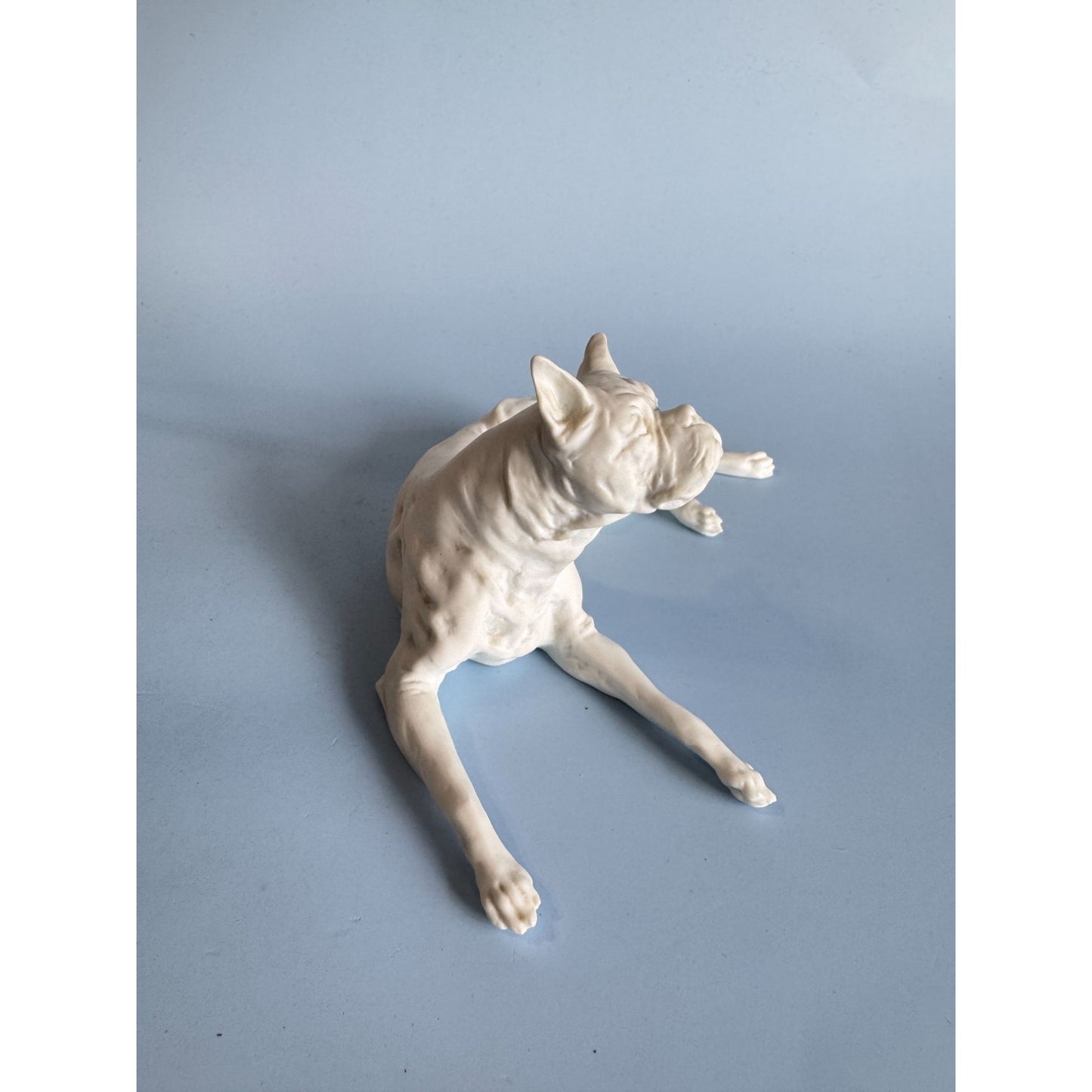 Vintage Kaiser Porcelain Boxer Dog Figurine 6.5" Long 3" High White Ceramic Art Germany Rare
