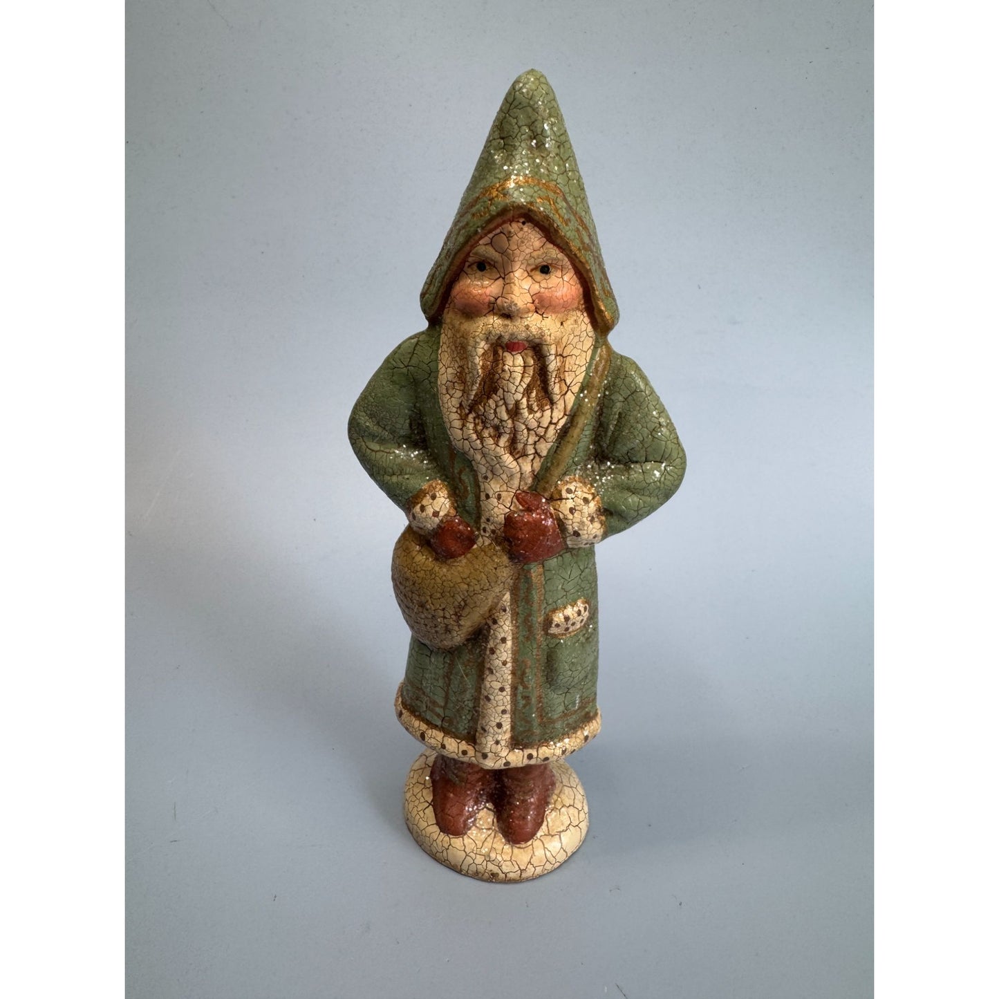 Vintage Folk Art Santa Claus Statue Crackle Finish 7.5"