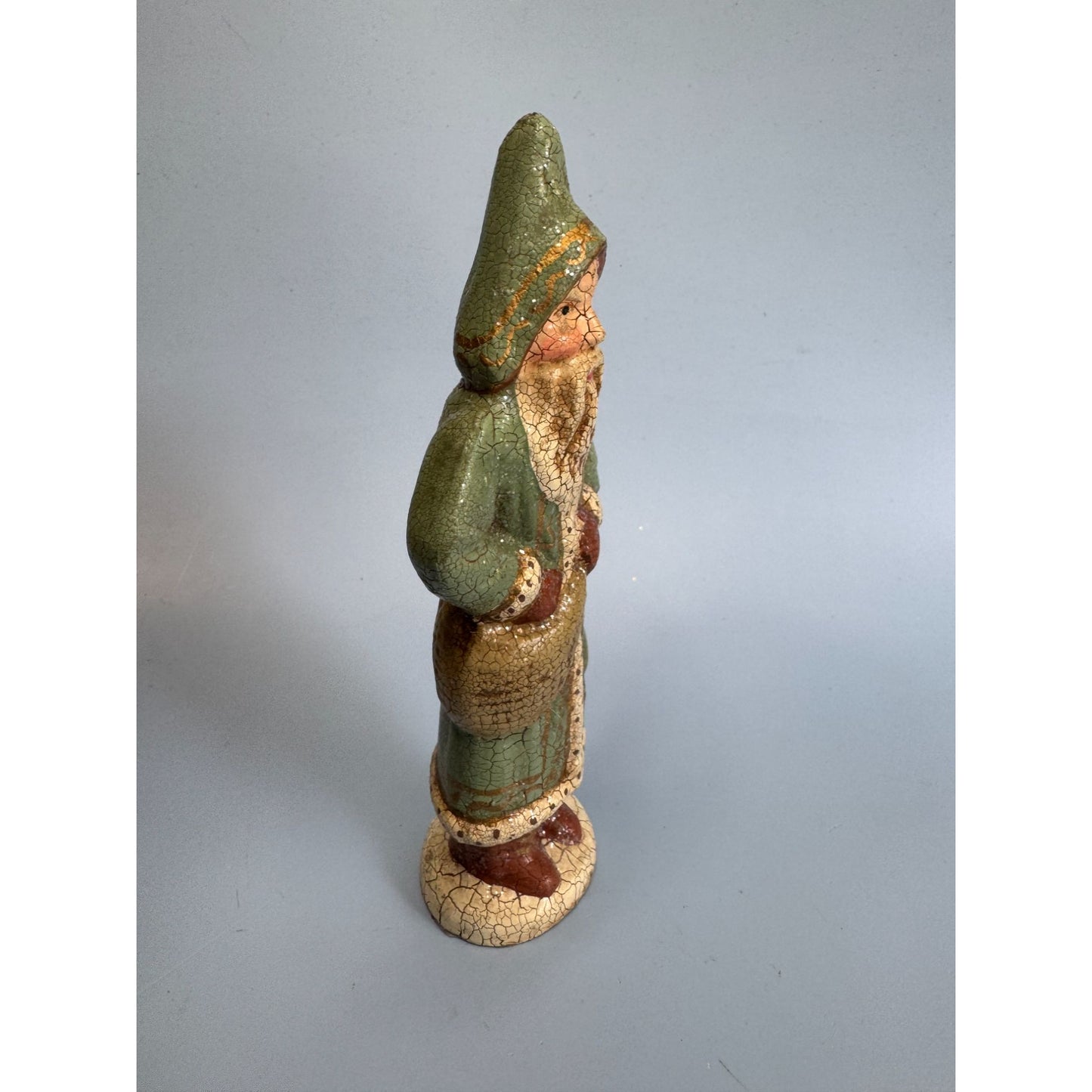 Vintage Folk Art Santa Claus Statue Crackle Finish 7.5"