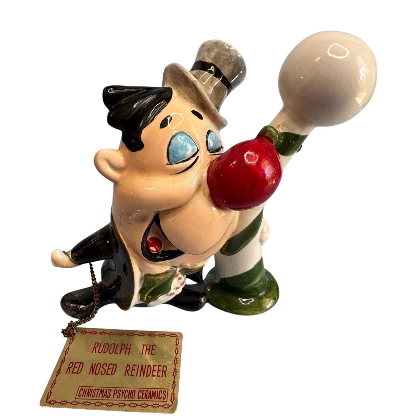 1960s Kreiss Psycho Ceramics “Rudolph the Red-Nosed Reindeer” w/ Woolworth’s Tag