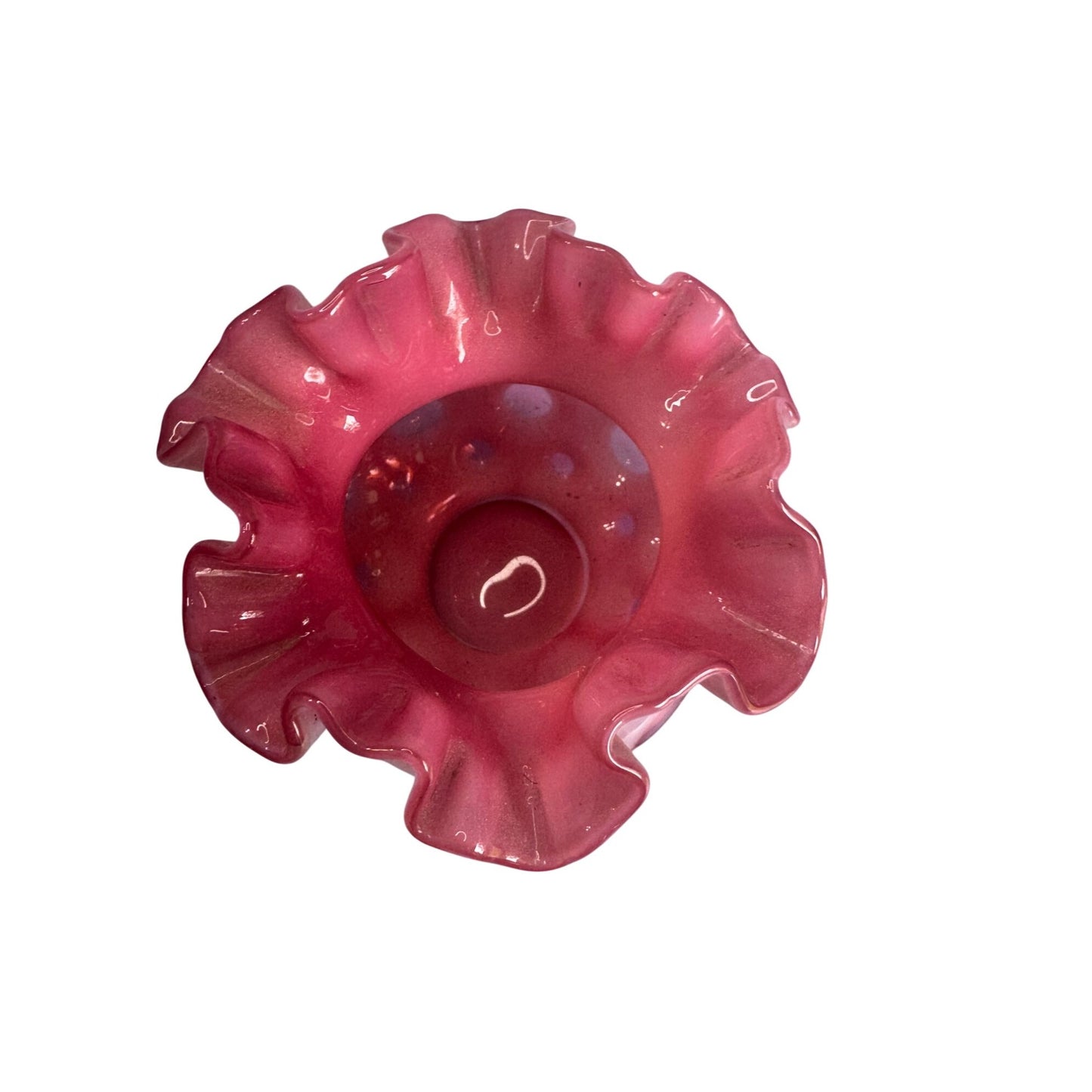 Fenton Cranberry Opalescent Hobnail Ruffled Vase 3 3/4" tall
