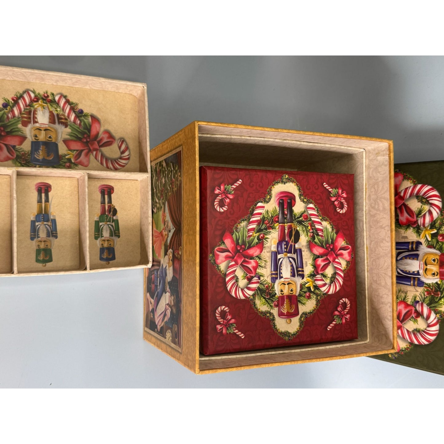 Christmas Nutcracker Nesting Boxes With Nutcracker Design 2-Piece Set Decorative Holiday Storage Or Gift Packaging