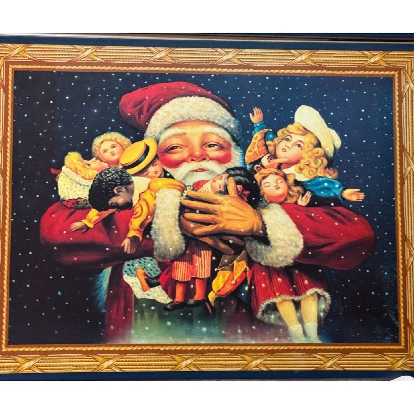 Christopher Radko Home for the Holiday Santa Placemat Set Cork Back W/ Box - Nostalgic Christmas Art