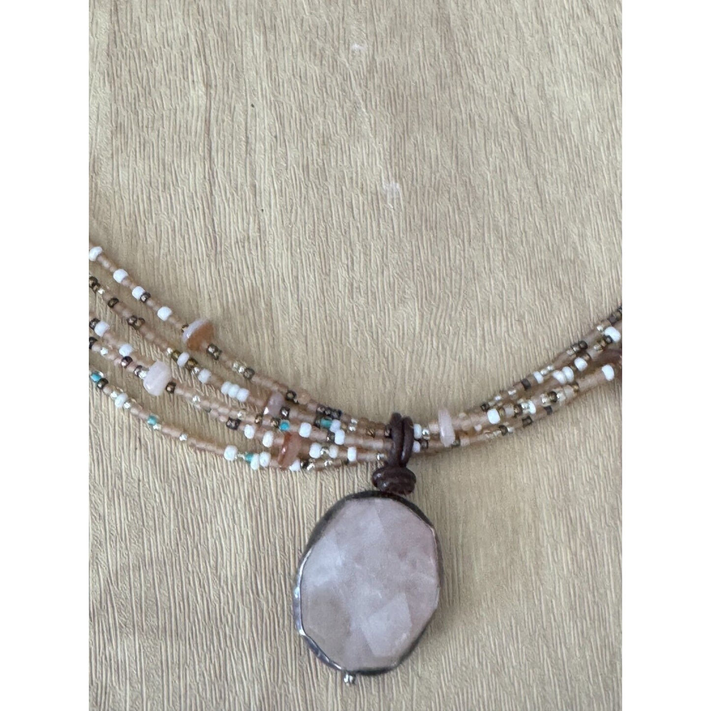 Tica Rose 925 Sterling Silver Rose Quartz Gemstone Beaded Multi-Strand Necklace With Adjustable Clasp