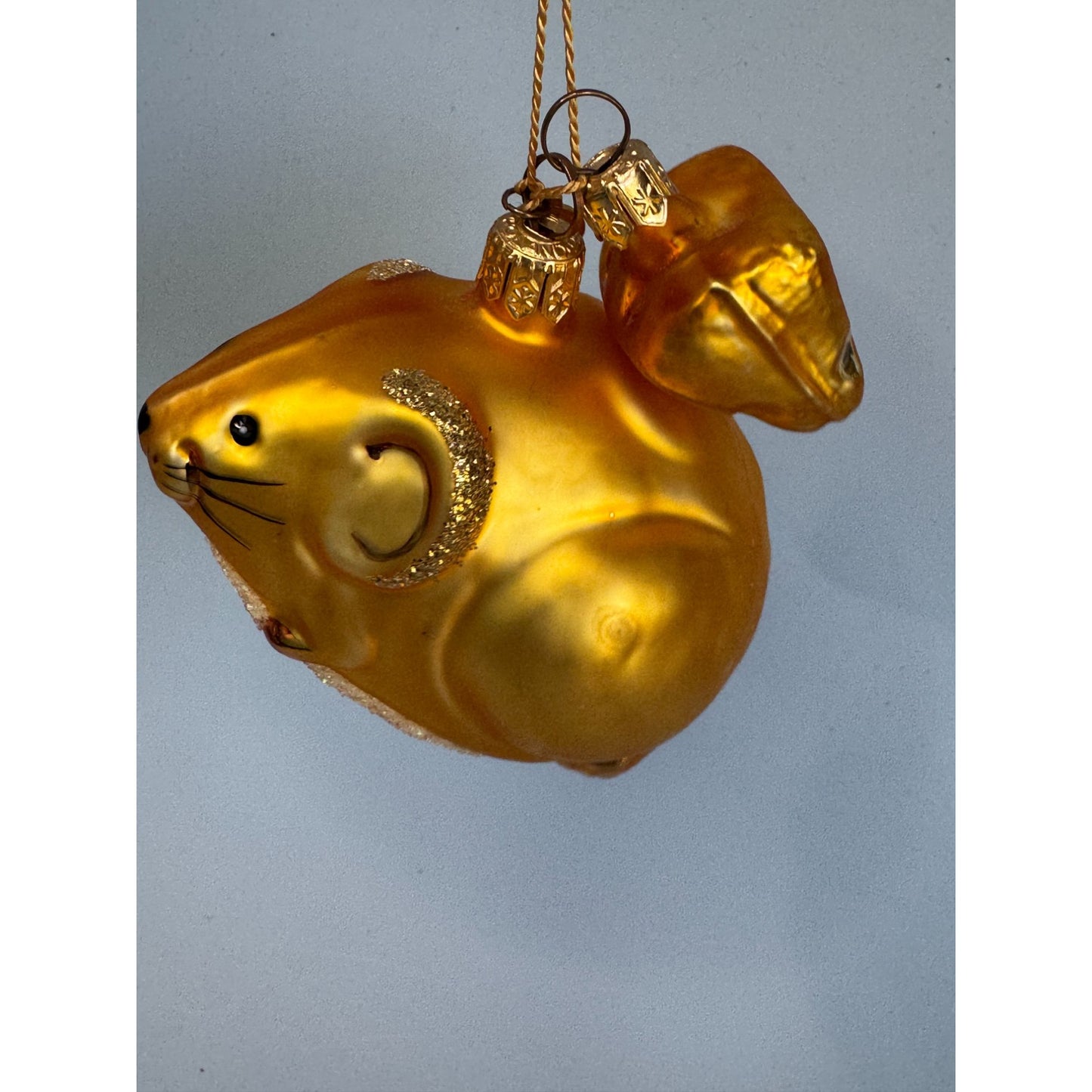 Dept 56 Blown Glass Mouse & Cheese Ornament Gold 3 1/4" Long Holiday Decor Collectible