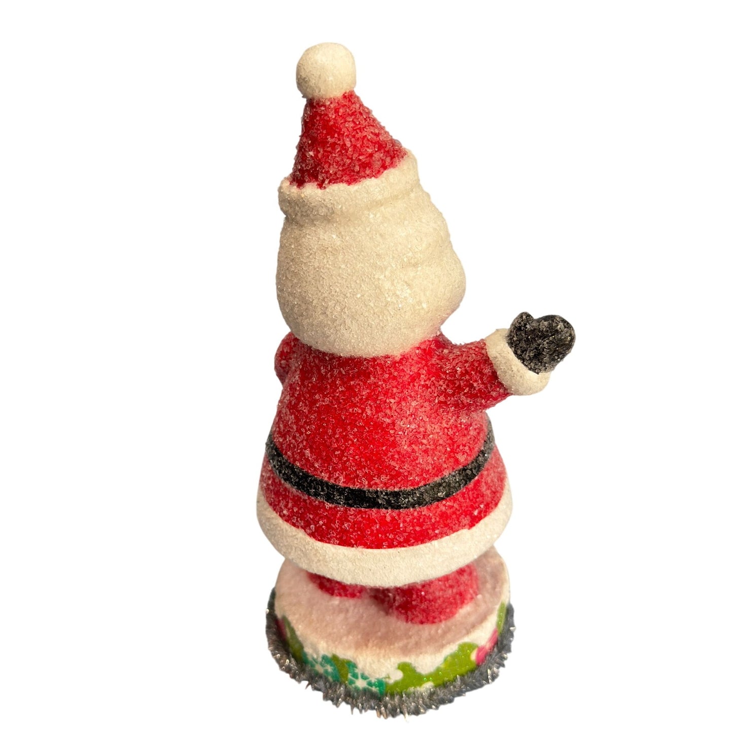 Vintage Glittered Santa Claus Figure with Bottle Brush Christmas Tree 8 1/4"