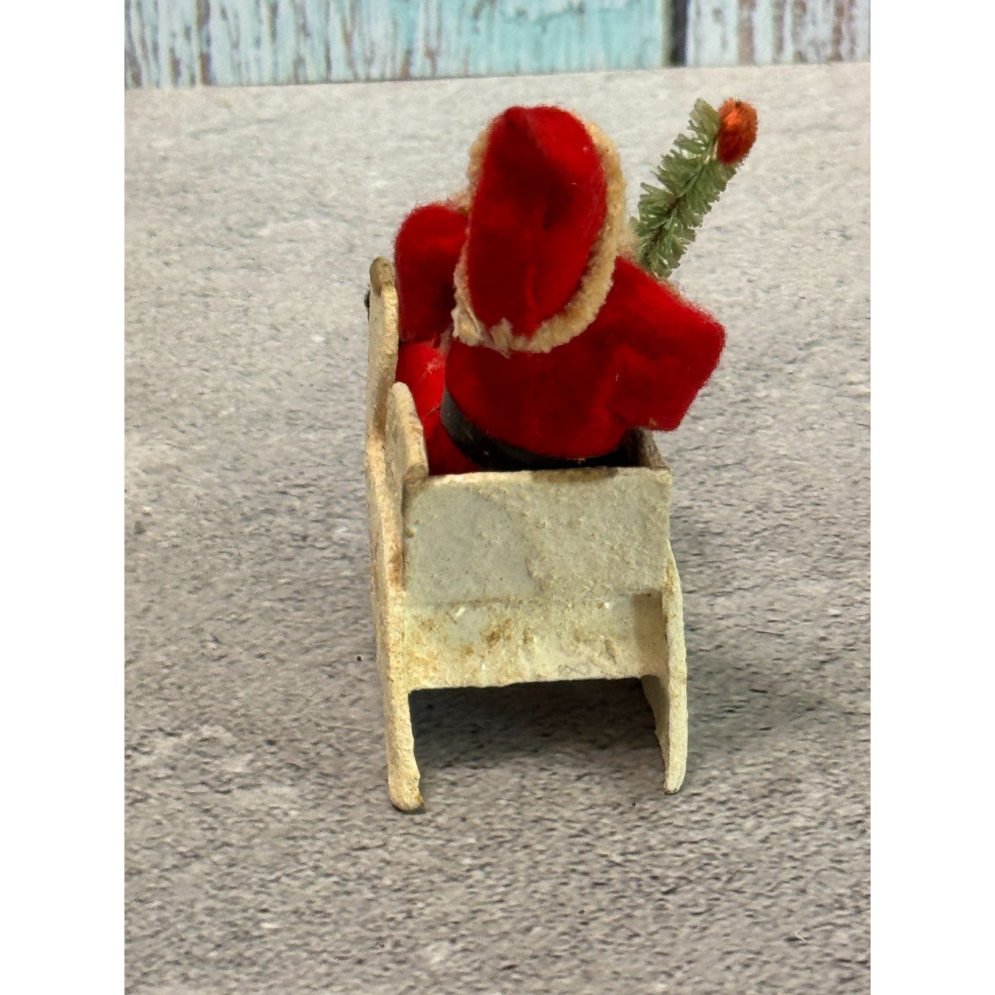 Antique 1930s Japan Santa Cardboard Sleigh Molded Composition Face Brush Tree