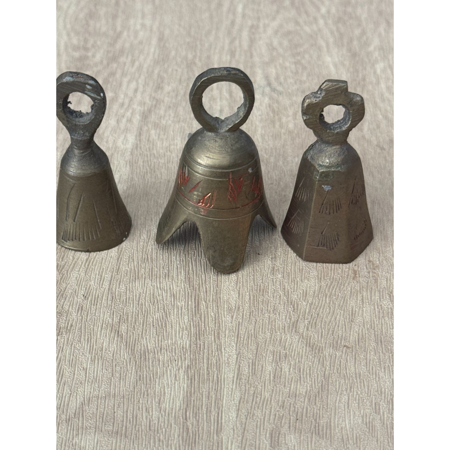 Vintage Sarna Brass Bells Mini 1 3/4" Set Of 3 Handcrafted India Decorative Collectibles