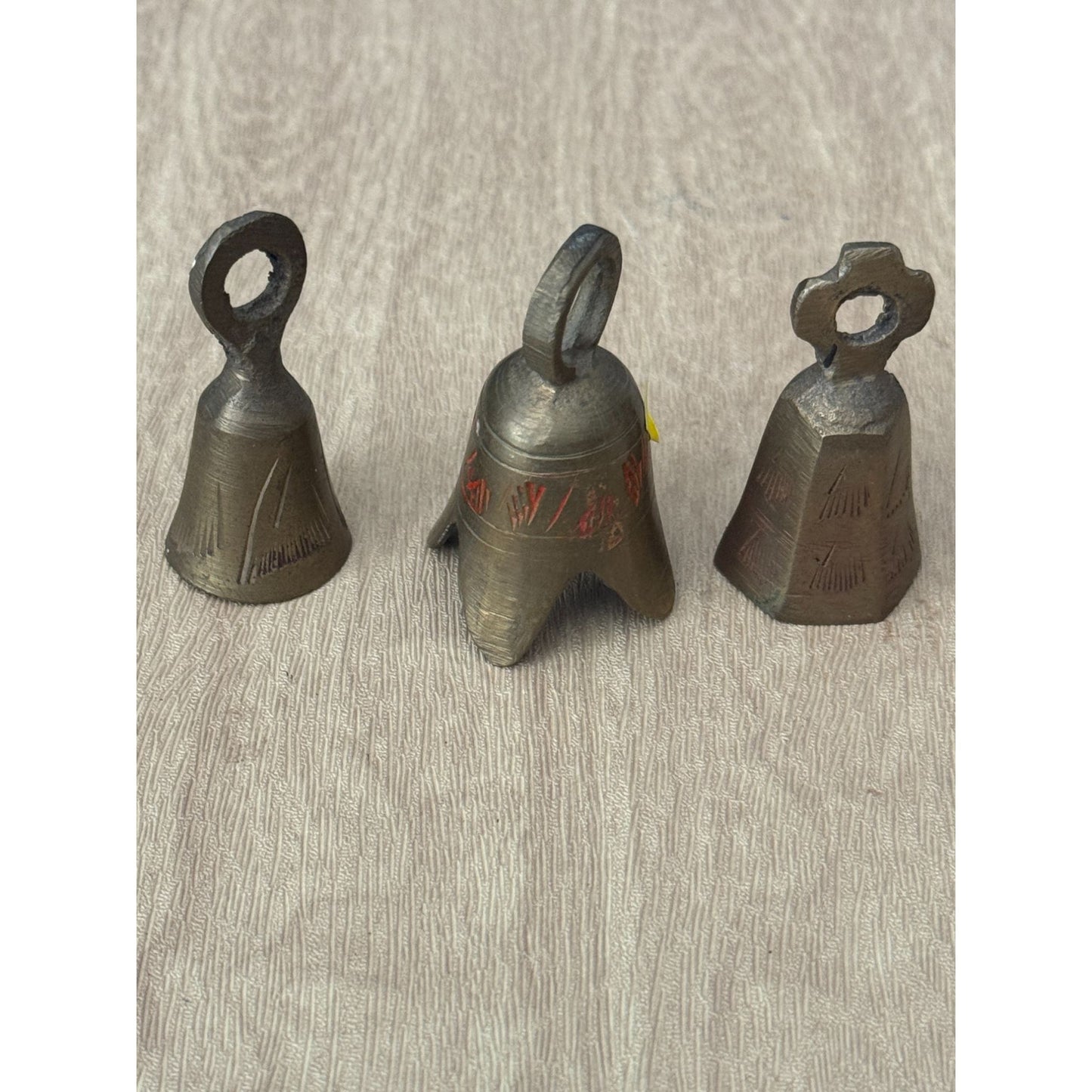 Vintage Sarna Brass Bells Mini 1 3/4" Set Of 3 Handcrafted India Decorative Collectibles