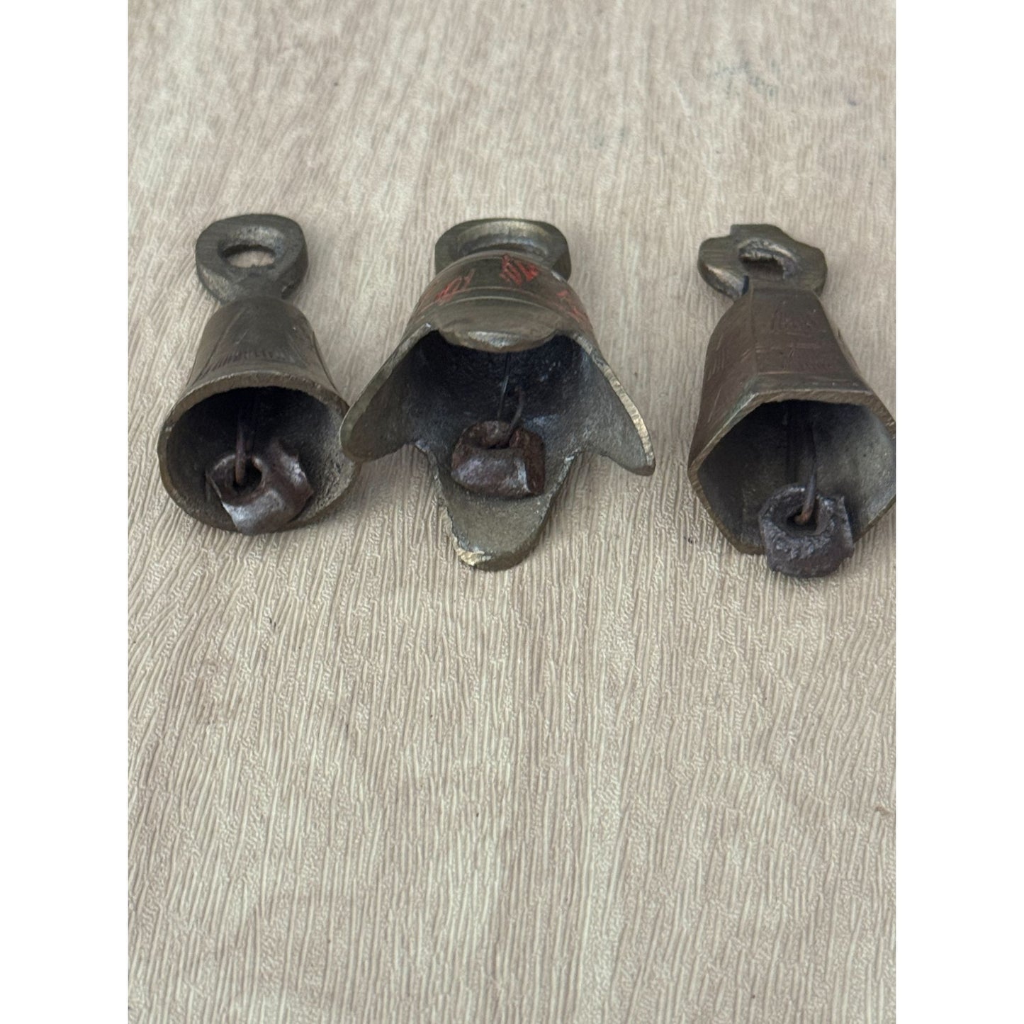 Vintage Sarna Brass Bells Mini 1 3/4" Set Of 3 Handcrafted India Decorative Collectibles