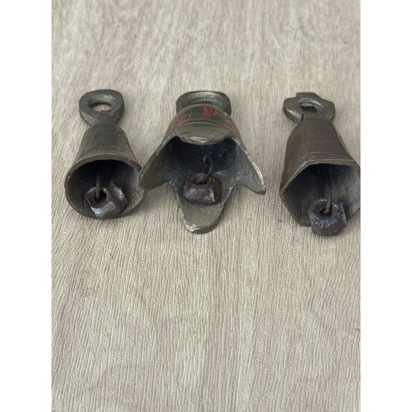 Vintage Sarna Brass Bells Mini 1 3/4" Set Of 3 Handcrafted India Decorative Collectibles
