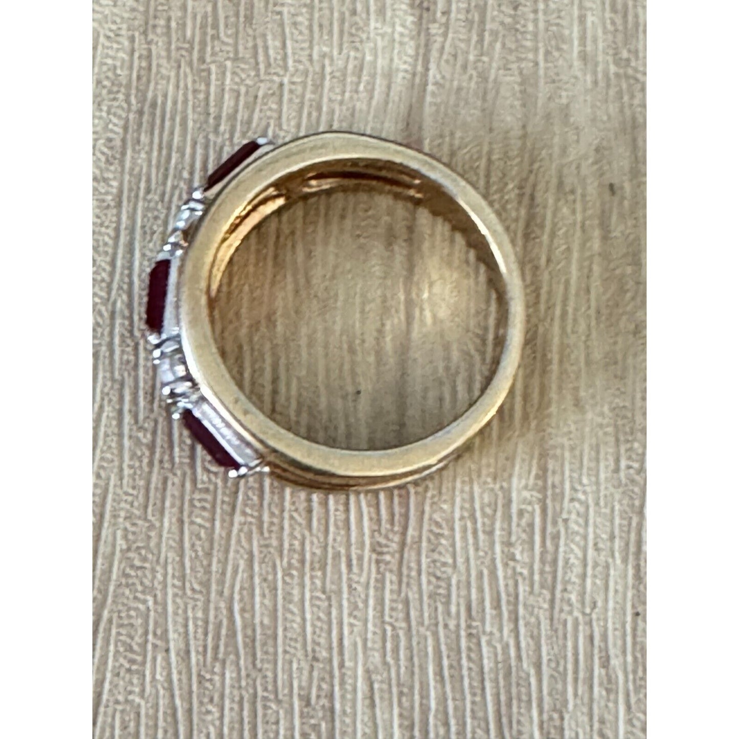 Vintage 18kGHE Yellow Gold Ring W/ Red & Crystal CZ Stones Makers Mark Size 6