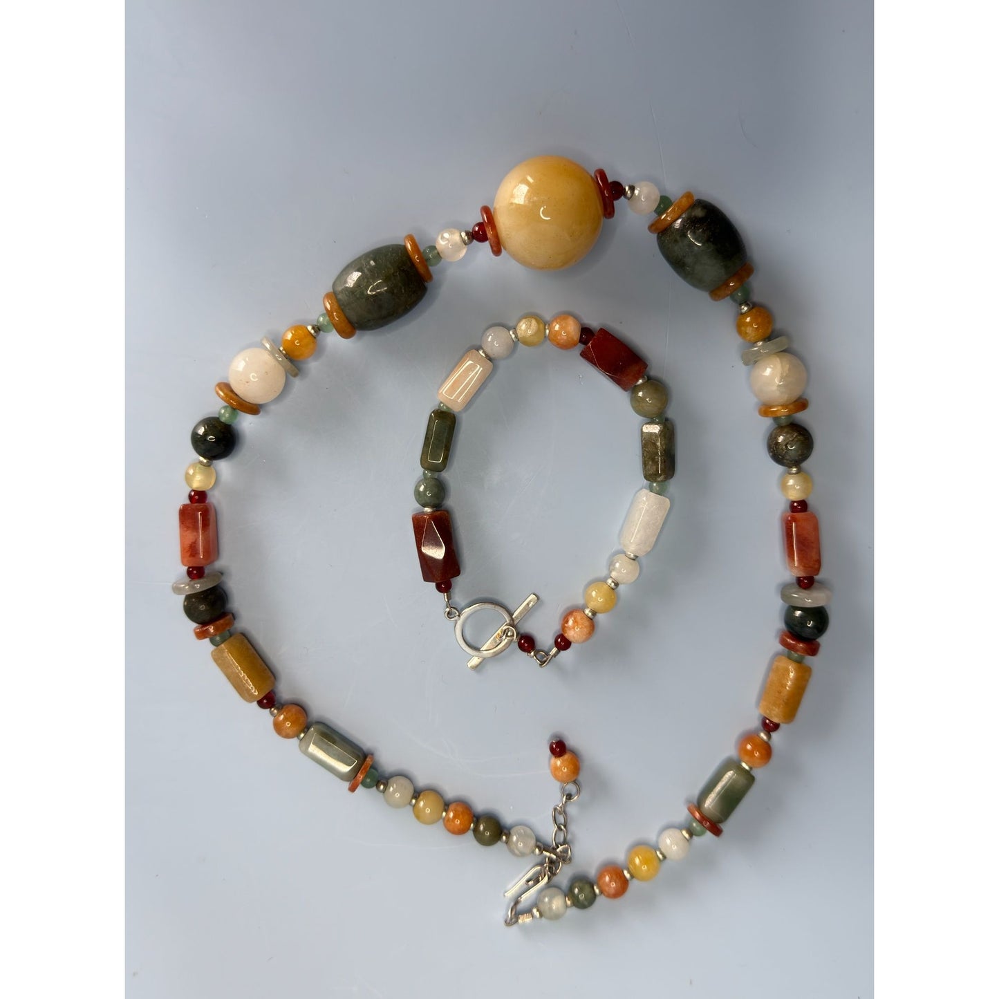 Beggar Beads Sterling Silver Necklace & Bracelet Set Semi-Precious Stones