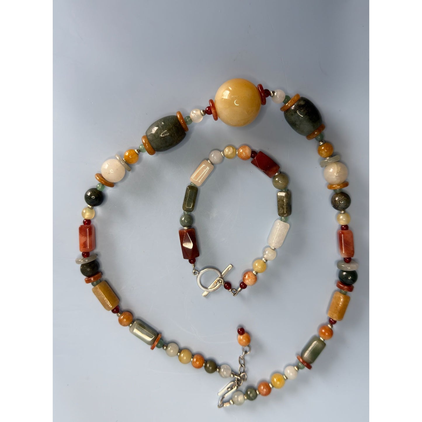 Beggar Beads Sterling Silver Necklace & Bracelet Set Semi-Precious Stones