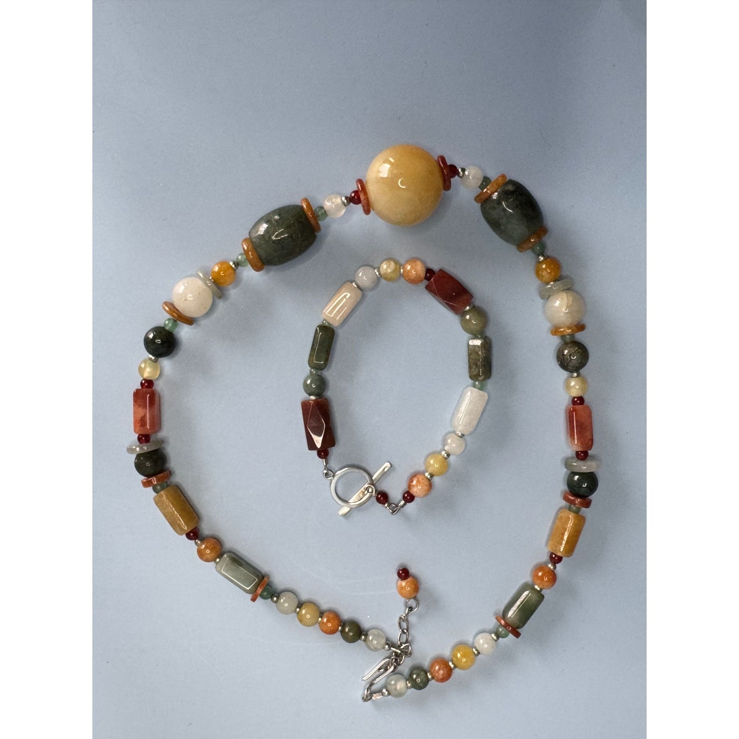 Beggar Beads Sterling Silver Necklace & Bracelet Set Semi-Precious Stones