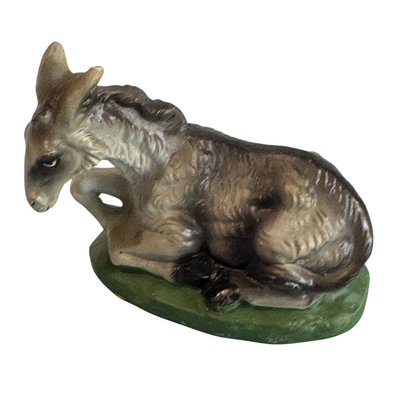 Midcentury Handmade Paper Mache Donkey Figurine Gray Green 4.5 Inch Japan
