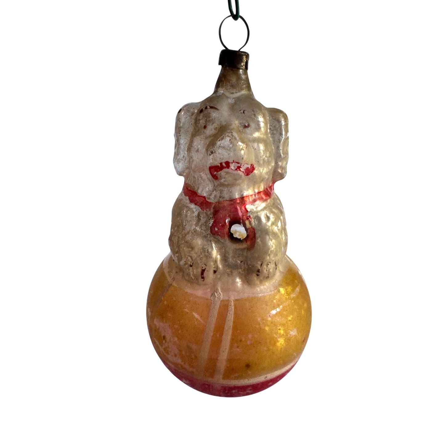 Antique Blown Glass Dog In Ball Ornament German Rare 3 1/2"