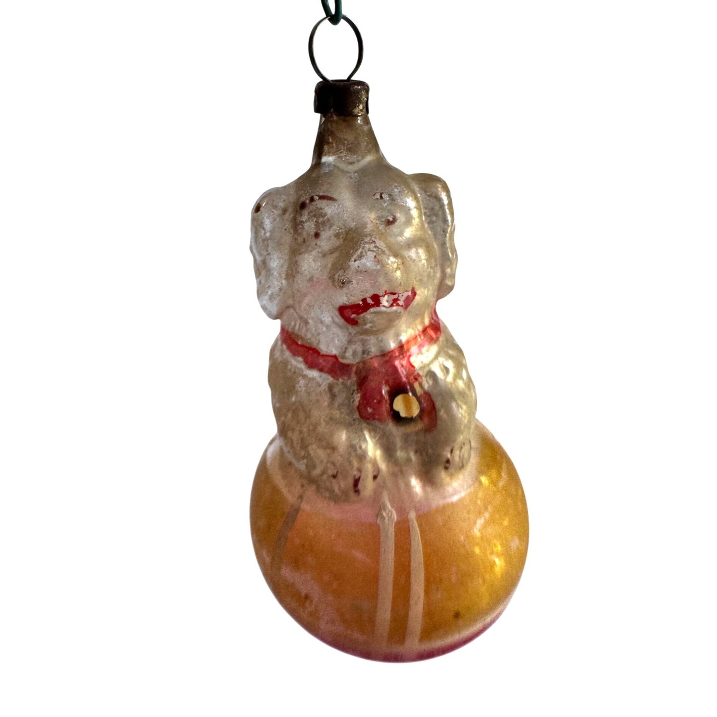 Antique Blown Glass Dog In Ball Ornament German Rare 3 1/2"