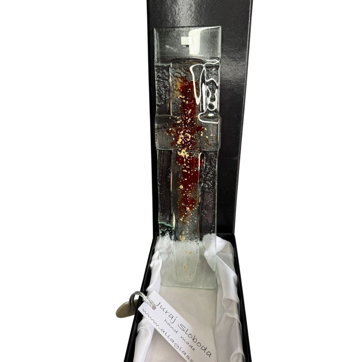 Juraj Sloboda Fused Glass Wall Art Brown Cross 12" x 3" Handmade 2024