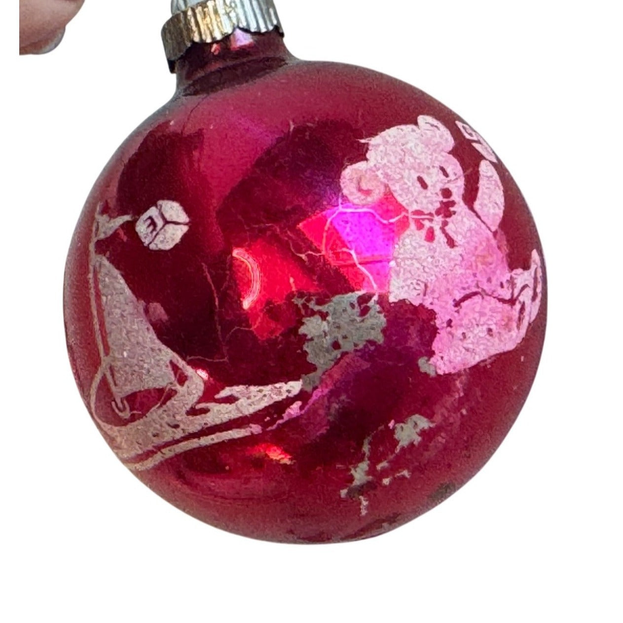 Shiny Brite Glass Ball Ornament Red Bears Blocks Drum 2 1/2 Inches